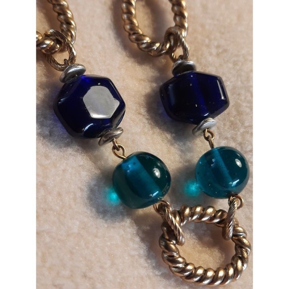 Vintage Goldtone Laura Ashley Necklace Blue and Teal Beads Adj 20 to 24 inches - Picture 6 of 6